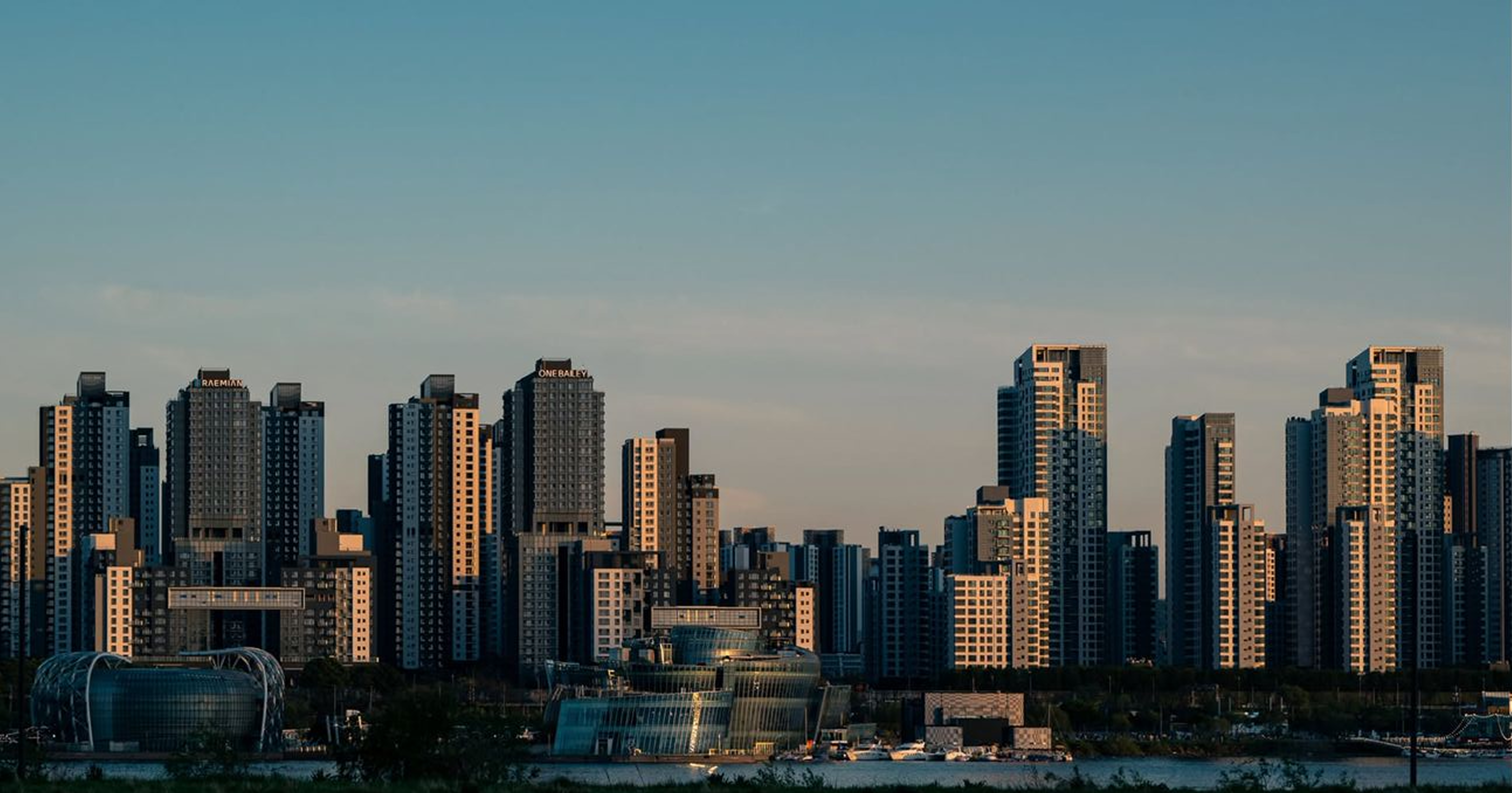 City skyline at dusk